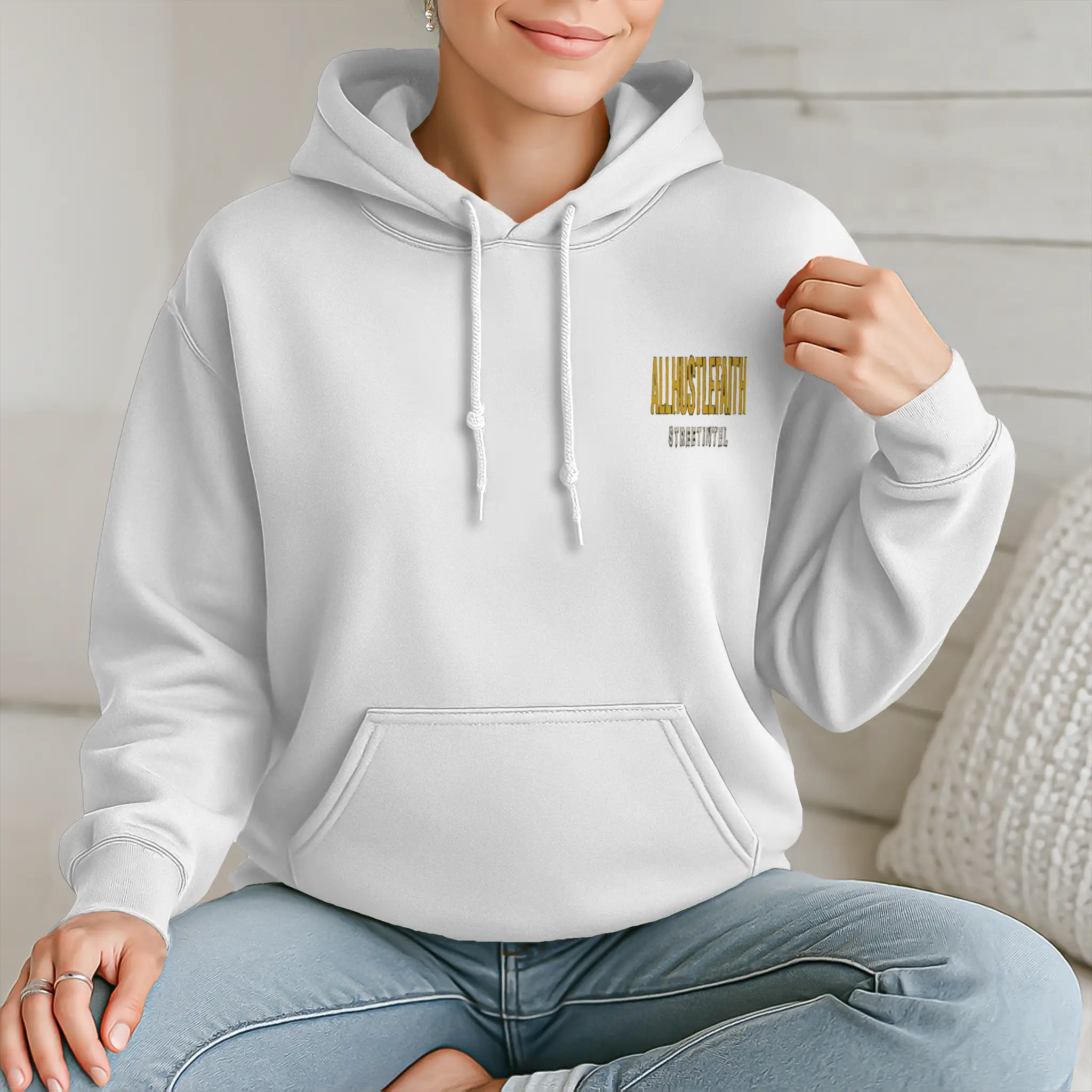 AllHustleFaith - Hoodie - Faith Collection (Black Brush Strokes Cross)