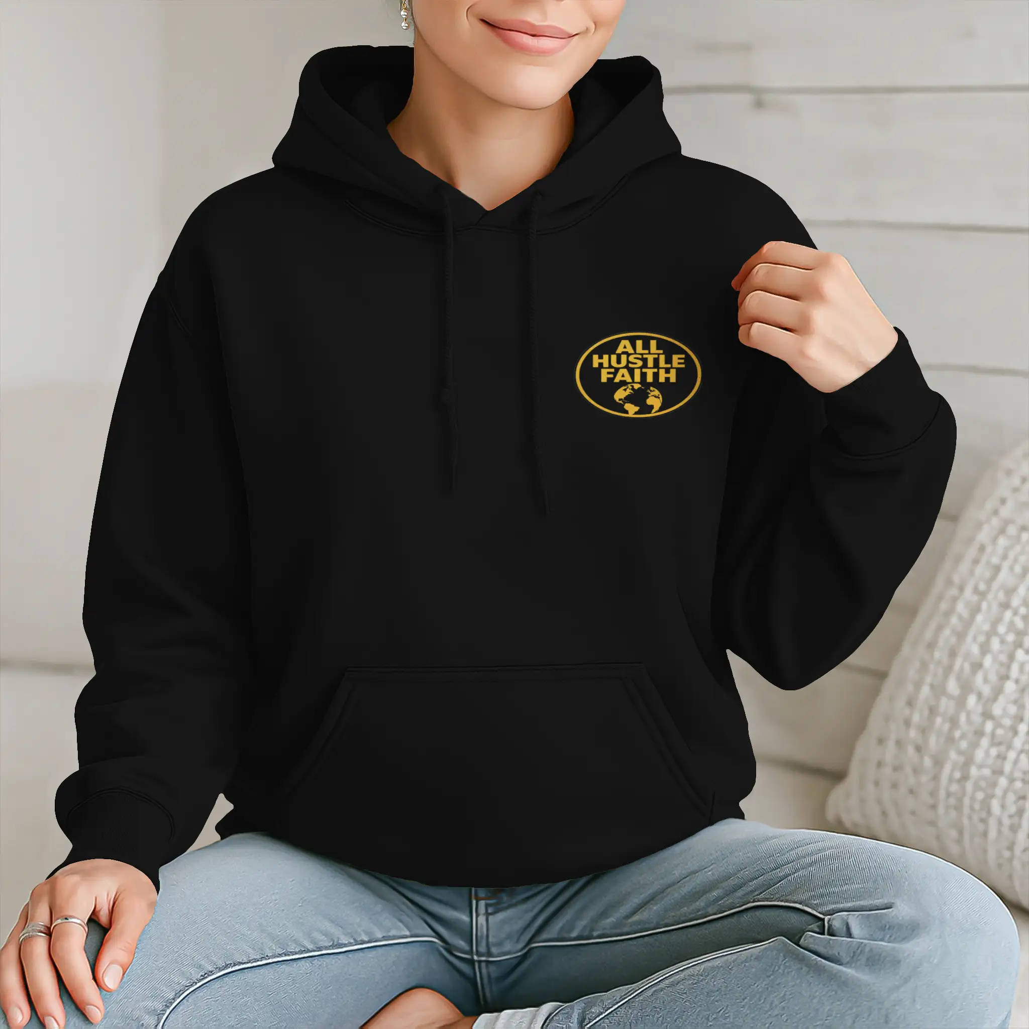 AllHustleFaith Hoodie Crescent Globe Faith Knows No Borders 