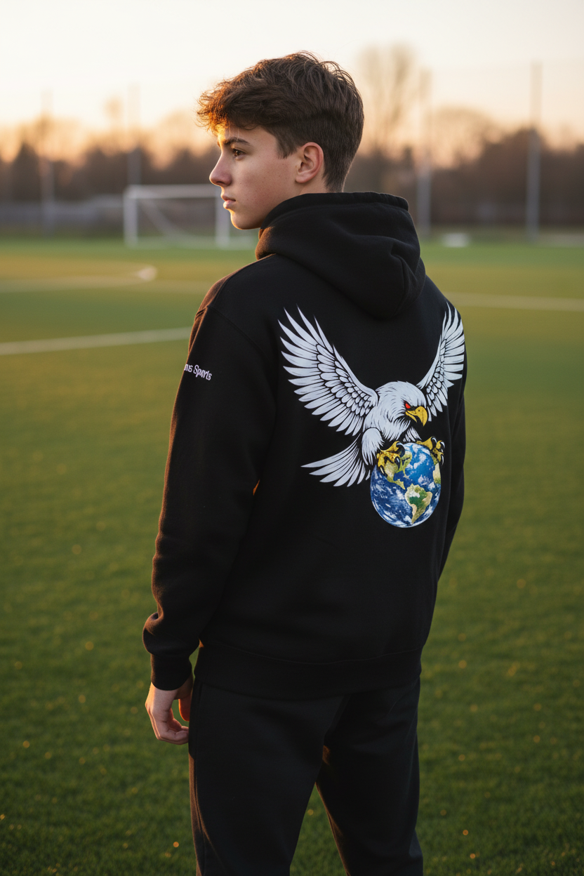 Falcons Sports Soccer Hoodie - Young male athlete on soccer field