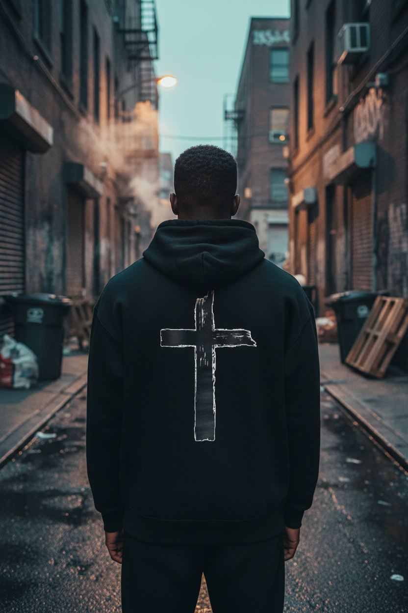 Brushstroke Cross Hoodie Lifestyle 2
