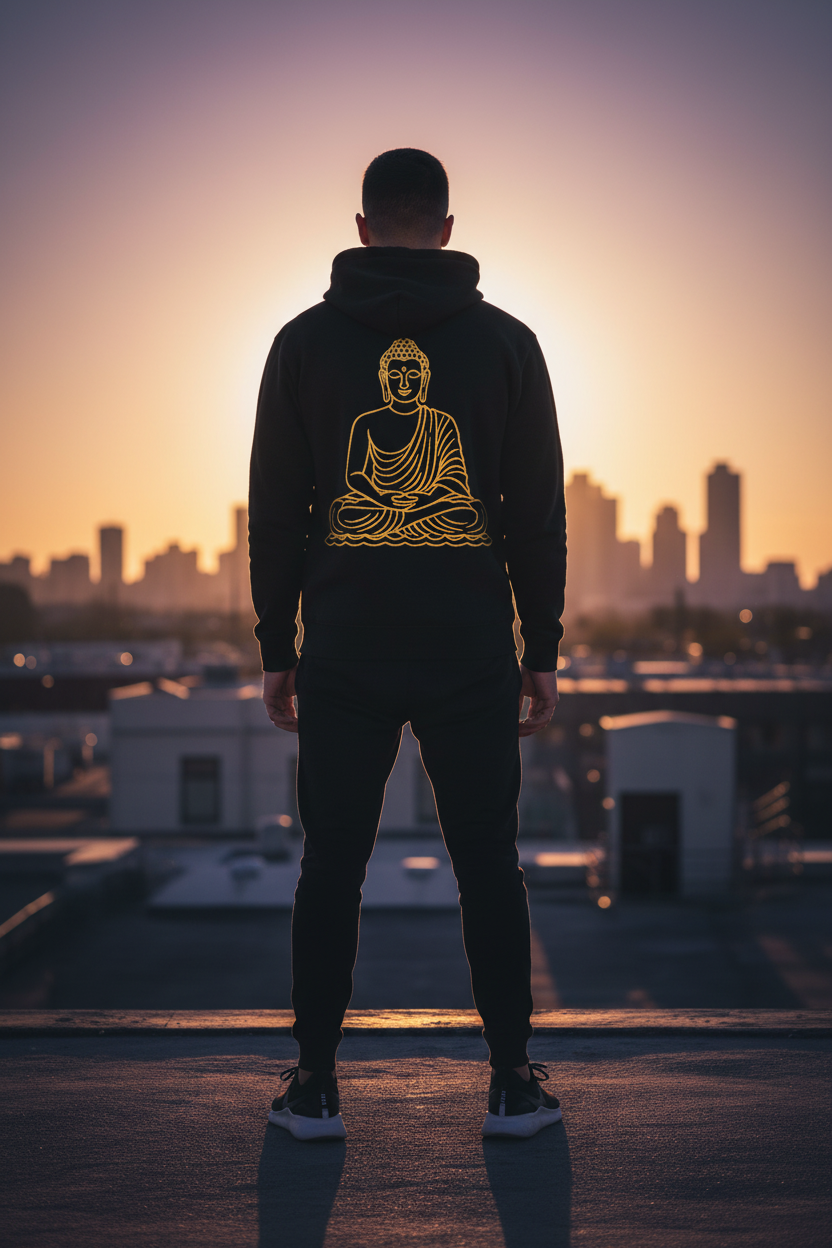 Buddha Hoodie Back Lifestyle