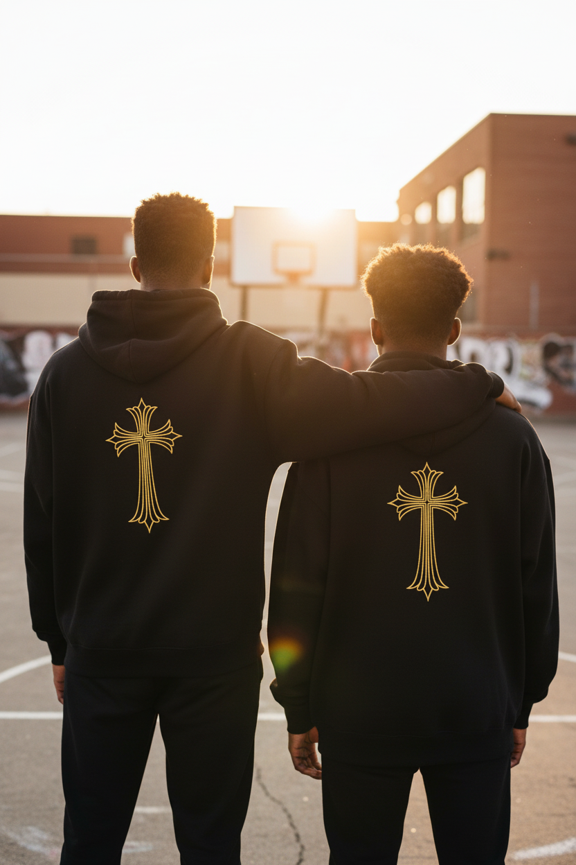 Gold Cross Hoodie Lifestyle 3